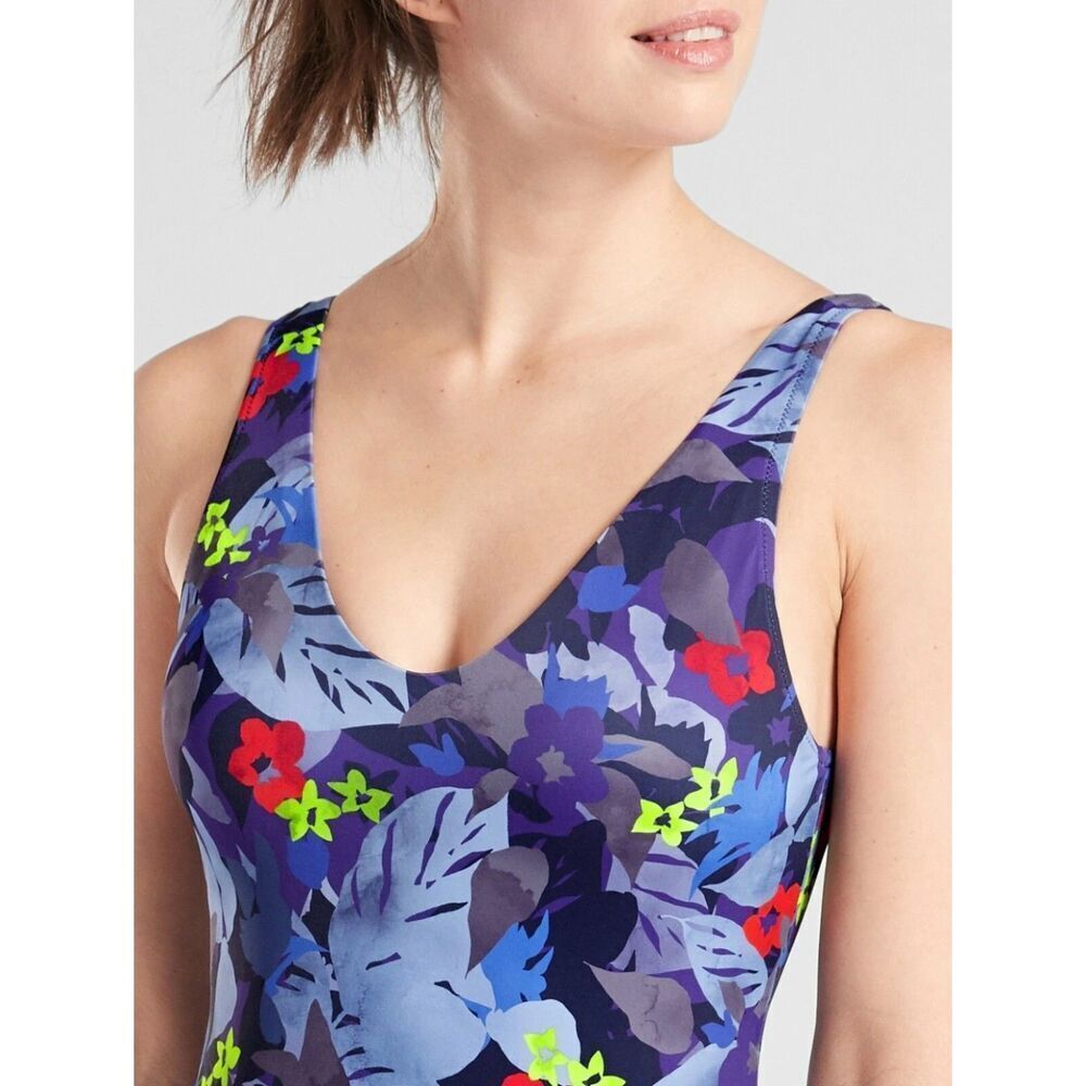 Athleta Women's Twilight Tropic V-Neck One Piece Swimsuit Size Medium - Picture 4 of 7